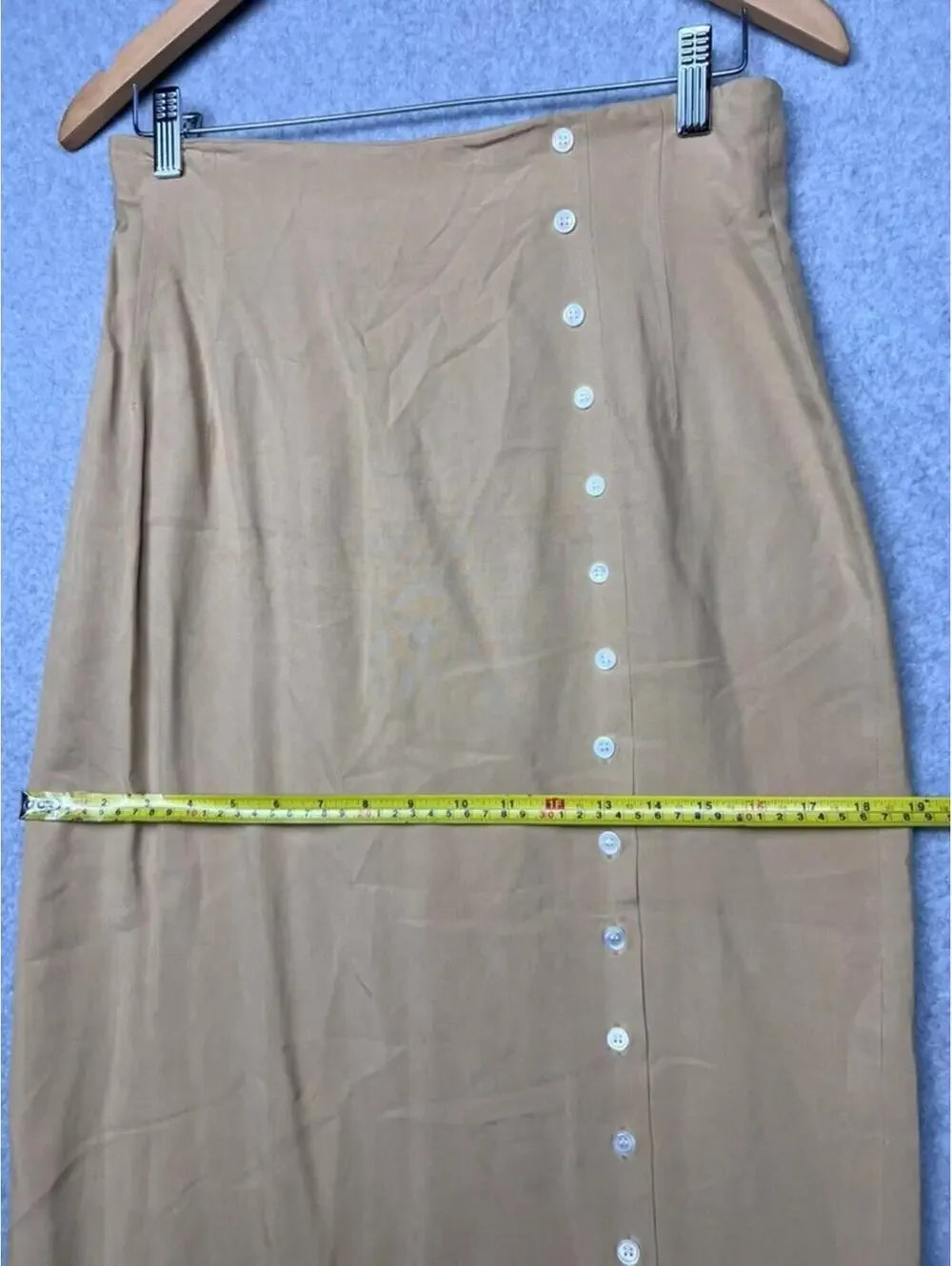 Wayne Rogers 100% Silk Maxi Skirt Tan Button Front Old Money Quiet Luxury 10 EUC